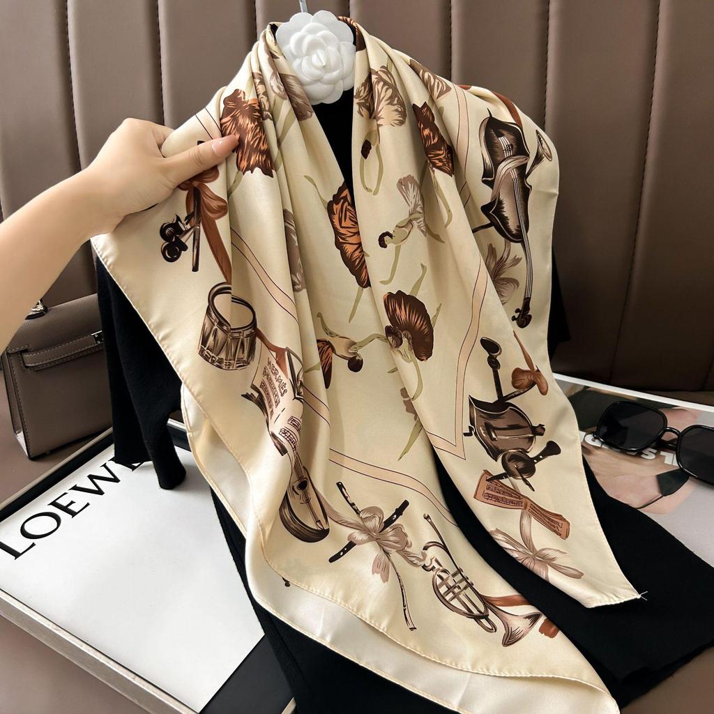 Silk Neckerchief: 90x90 Large Chic Square Scarf for Women - Perfect for Spring, Autumn, Winter Fashion