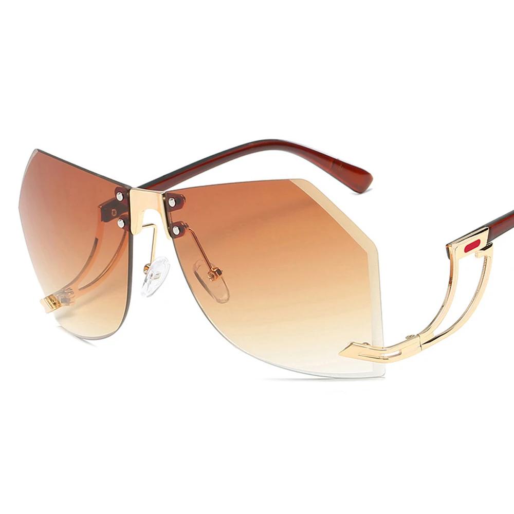 Neue unregelmäßige randlose Sonnenbrille für Damen, Designer-Rahmen aus Legierung, Übergröße, Gradienten-Sonnenbrille, modische weibliche klare Farbtöne