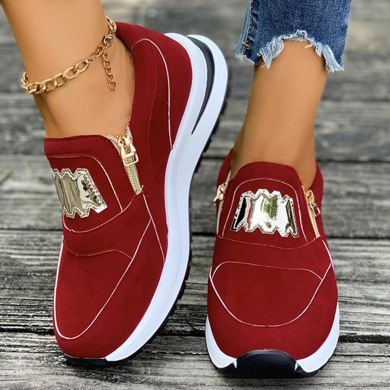 Fashion Comfortable Solid Zipper Sneakers for Women Autumn Fashion Metal Decoration Shoes Woman Lightweight Walking Sports Shoes Female