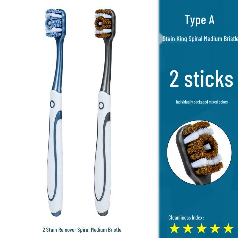 360° Medium-Hard Bristle Toothbrush for Effective Stain Removal - Spiral Filament, Soft Bristle, Adult Size
