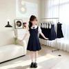 Vestito Estivo da Bambina a Maniche Corte con Colletto Peter Pan, Stile Scolastico, per Bambini di Mezza Età e Più Grandi.