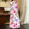 Women Plus Size V Neck Three Quarter Sleeve Floral Printed Long Maxi Dress
