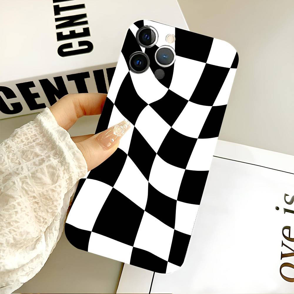 Checkerboard Phone Case Black Silicone Soft Shell For IPhone 17 16 15 14 13 12 11 Air Pro Max Plus Hot Sale