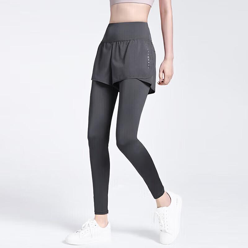 Camel Leggings da Corsa a Vita Alta Look Due Pezzi da Donna