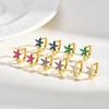 Wind Copper Slightly Inlaid Zircon Bow Flower Earrings Gold Women's Daily Versatile Earrings EBD-480