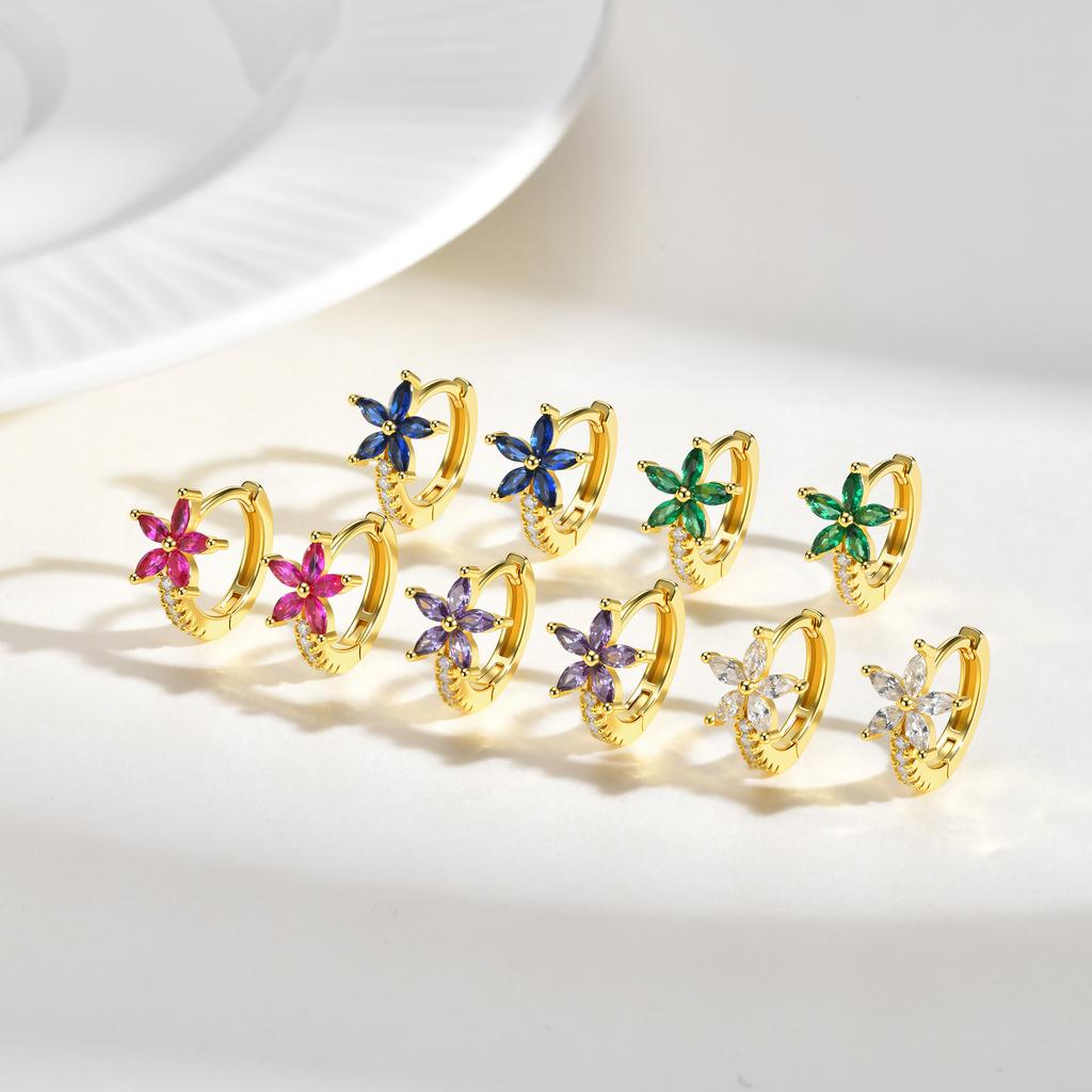 Wind Copper Slightly Inlaid Zircon Bow Flower Earrings Gold Women's Daily Versatile Earrings EBD-480