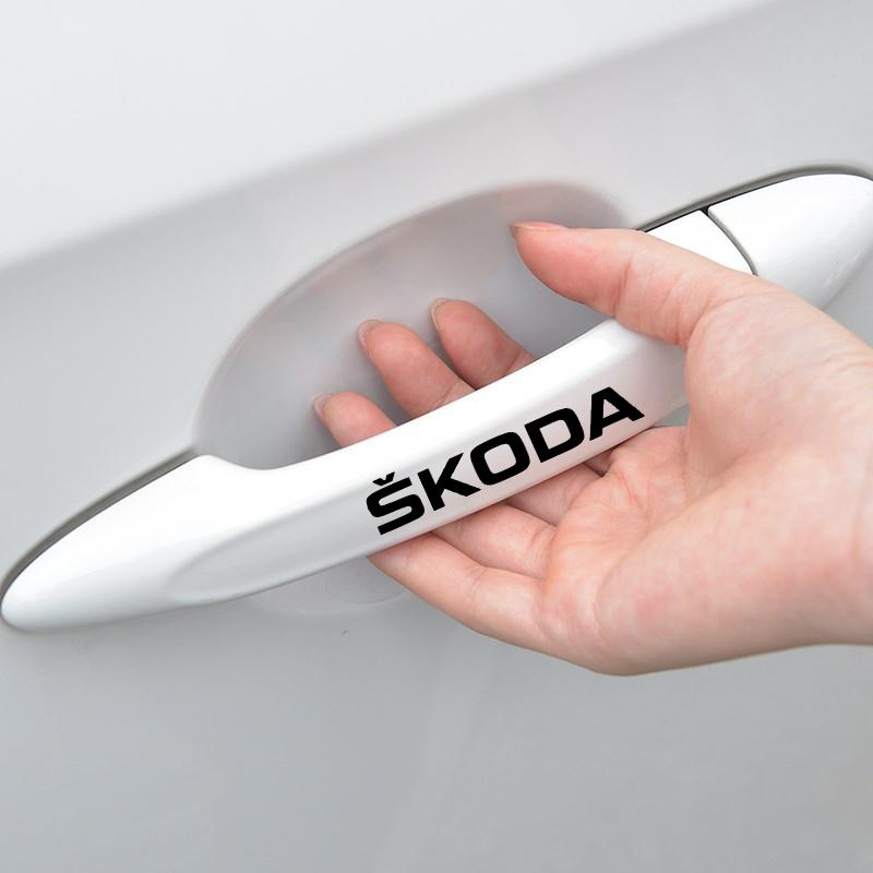 4Pcs Car Door Handle Stickers Tire Rear View Mirror Decals For Skoda Octavia Superb Rapid Kodiaq Karoq Fabia Kamiq Roomster Citigo