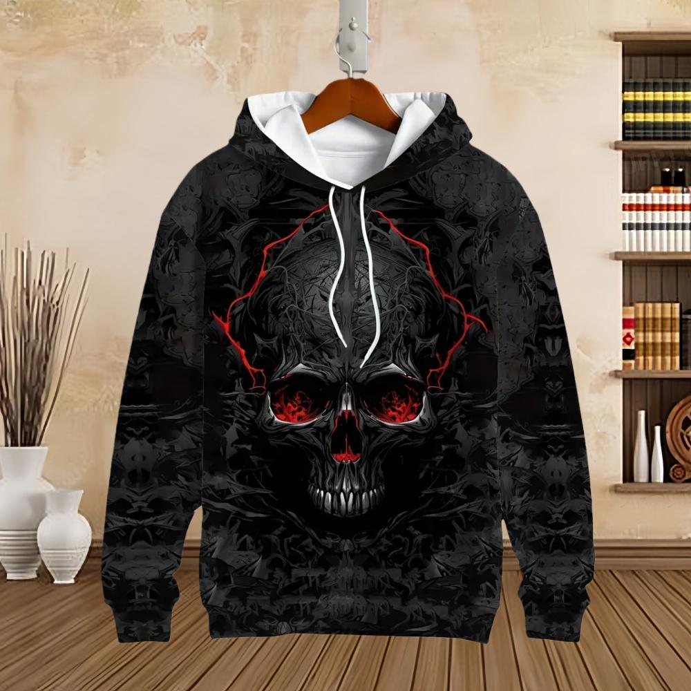 Man Hoodie Vintage Skull Print Comfortable Pullover Long Sleeve Men's Sweatshirt Tops Autumn Winter Casual Sports Men Clothing