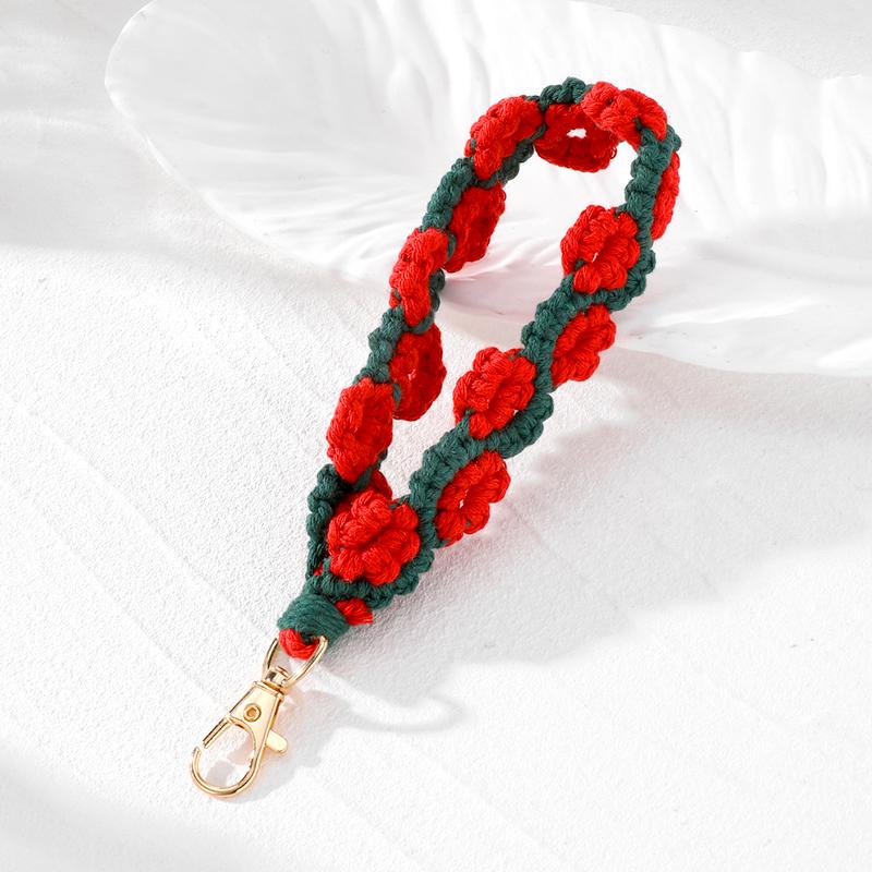 1Pc Bag Decoration Bohemia Knitted Keychain Grace Rose Pendant Prevent Loss Wrist Strap Mobile Phone Lanyard Hand Woven