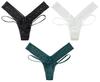 Kurop Set Seamless Hollow Sexy Lace 3-Piece Low-Waist T-Back Panties, Women's Panties, Underwear, Butt-Lifting (Size L)