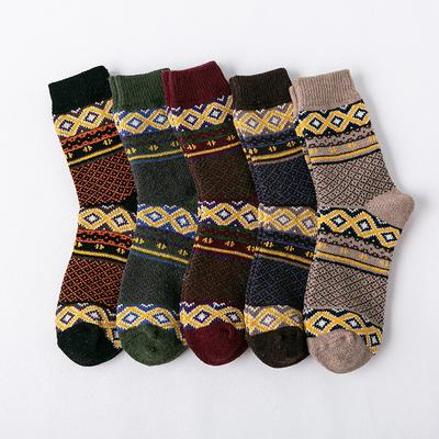 5 Paar Wintersocken, Damen Verdickte Kaninchenwollsocken, Ethnischer Wind Kniestrümpfe, Herren- und Damensocken