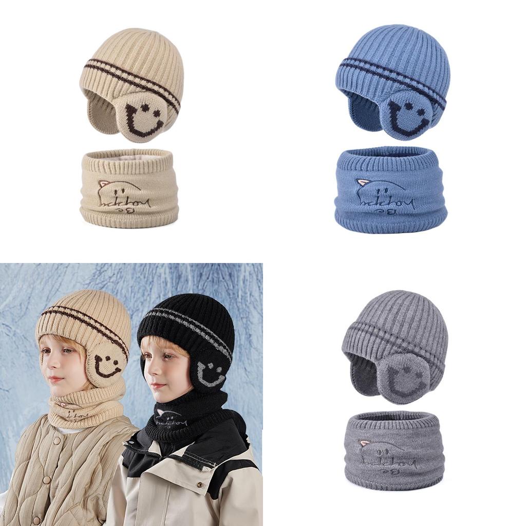 Childrens Acrylic Knit Hat And Scarf Set With Ear Protection For Winter Outdoor Wear