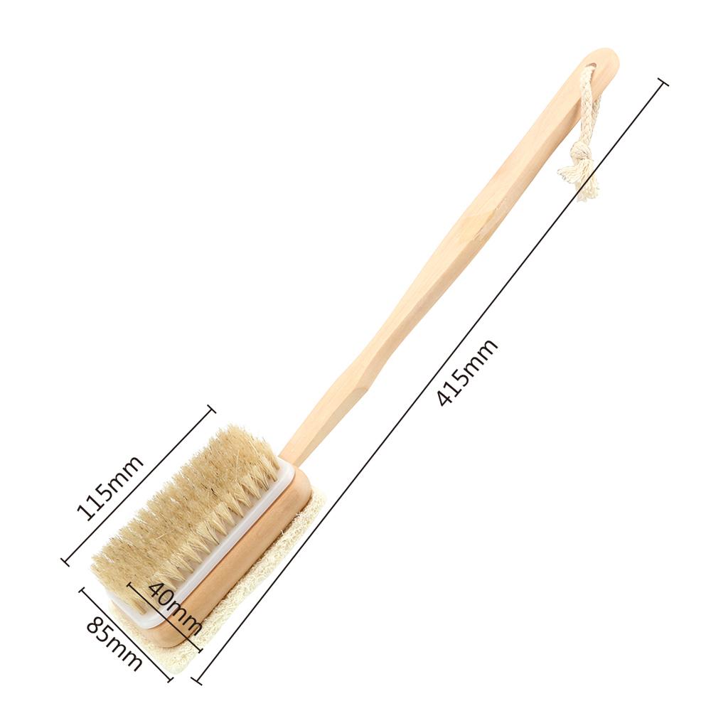 Massage Shower Body Back Cleaning Brush Bath Sponge Wooden Handle Skin Cuticle Grease Remove Loofah Bristle Both Side Bath Brush
