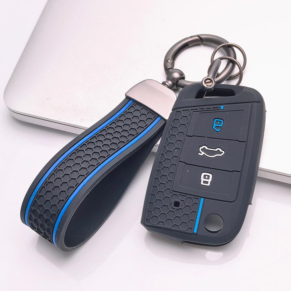 Copri Telecomando per VW Golf Tiguan Passat Polo Octavia A7 Mk7 Mk2 B8 con Portachiavi Superficie Antigraffio Struttura Ammortizzante Texture Morbida al Tatto