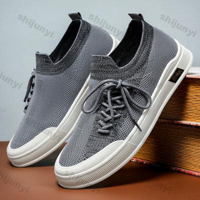 Fashion Men's Fly Weave Shoes Autumn Mesh Breathable Fashion Lace Up Outdoor Casual Shoes Lightweight Comfortable Non Slip Vintage Flats