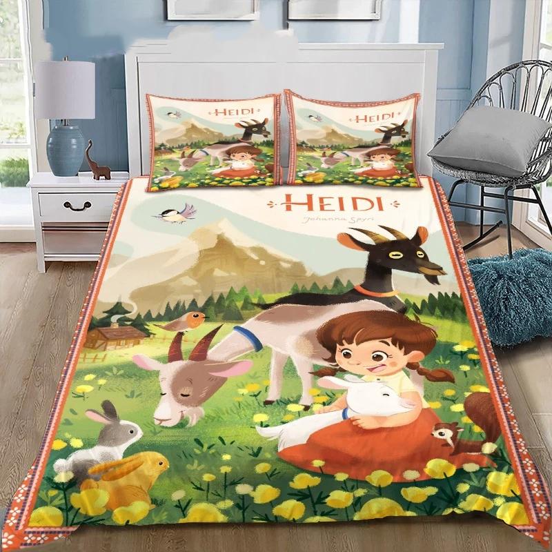 Heidi Mädchen der Alpen Druck Bettwäsche Set Bettbezug Set Kinder Bettwäsche Set mit Kissenbezügen Weiche Mikrofaser Heimdekoration Geschenk