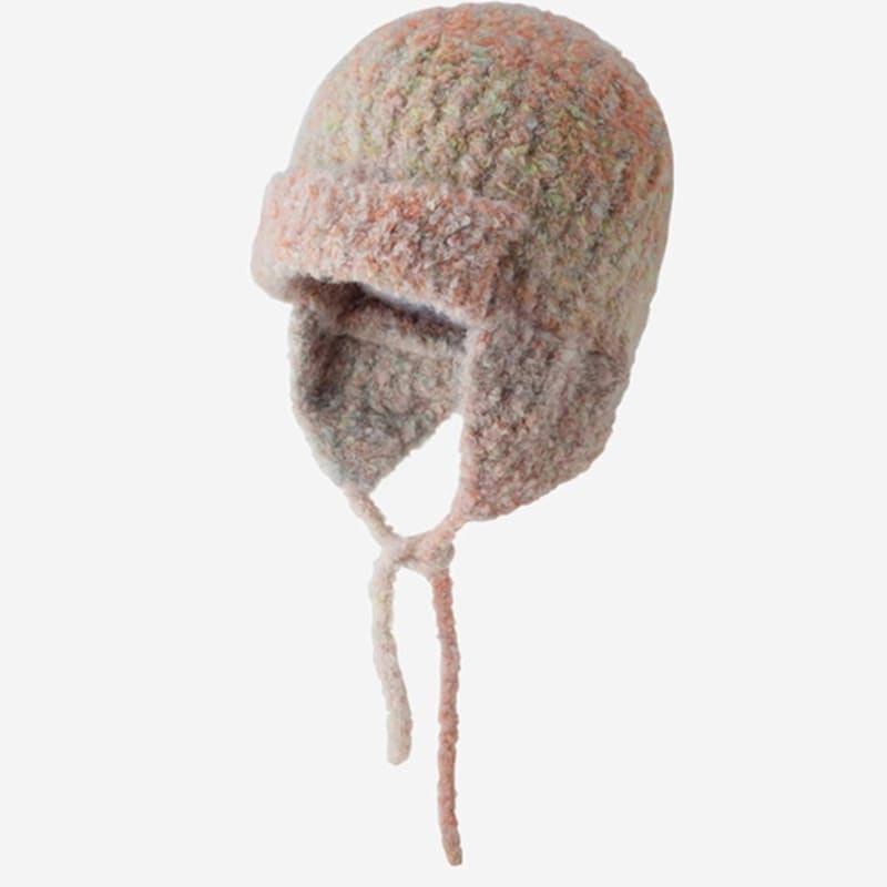 LOOKING4U Pastel Boucle Knit Bonnet Hat Peach