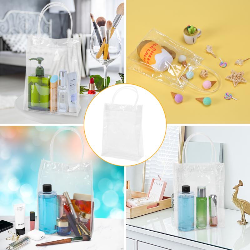 10pcs Transparent Tote Bag With Handles Reusable Gift Bag 23x17x7cm For Shopping Wedding Birthday