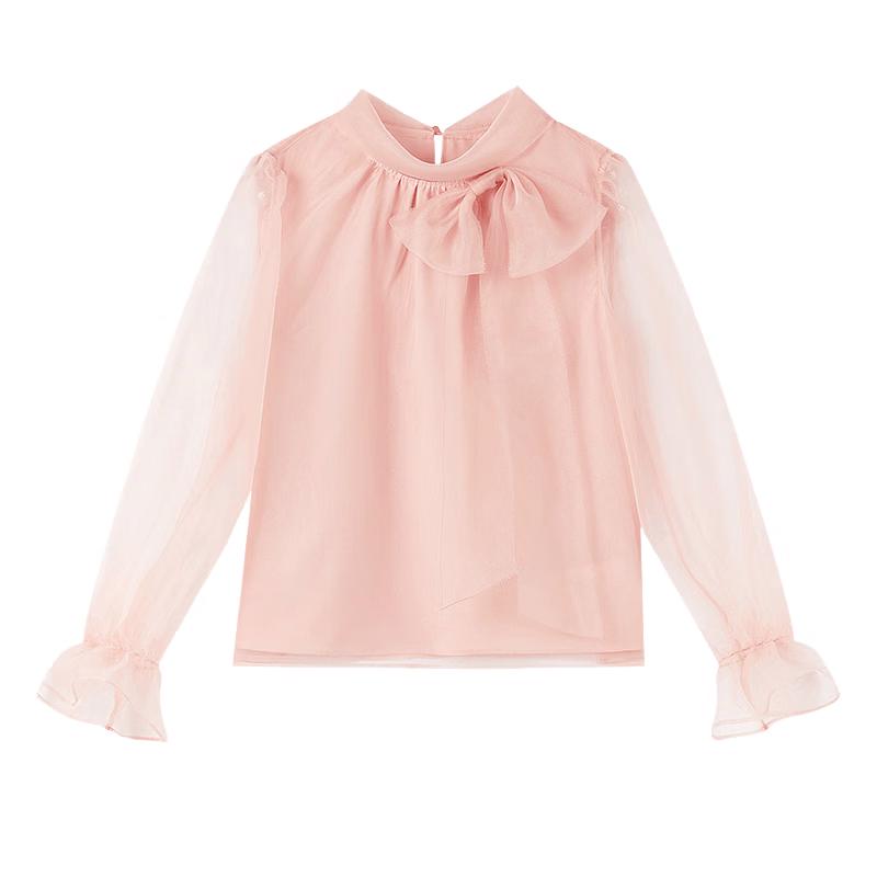 Qiusbiyiren Elegant Bow Chiffon Blouse S