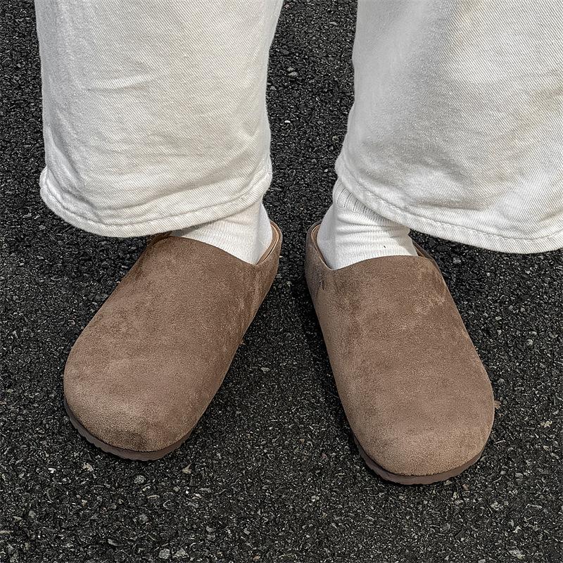 Spring new niche leather round head retro one-pedal lazy bag head half-drag Muller slippers men 24158-X