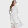 2025 Fall European & American Women's Lace Slim Midi Dress with Hollow Round Neck & Long Sleeves