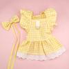 Yousheng 1 Set Pet Princess Dress Lace Patchwork Eye-catching Comfortable Soft Square Collar Dress Up Ruffle Sleeves Plaid Print Puppy Dog Skirt Pet