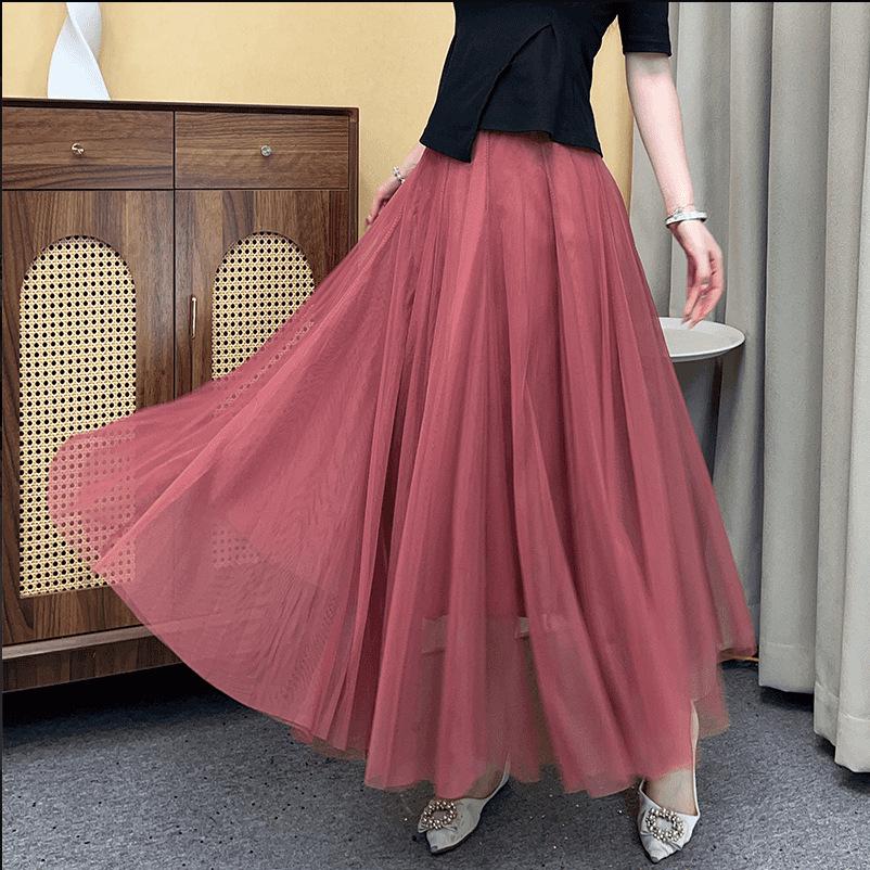 Damen Lila Mesh Midi Rock mit hoher Taille - 720° Schwung A-Linien Tüllrock für Square Dance und Fotoshootings