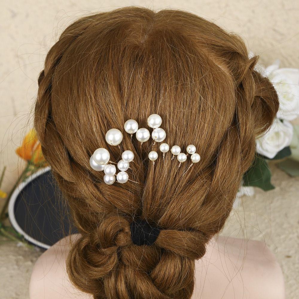 18Pcs/Set Double Head Bridal Imitation Pearl Hair Clip Folding Wedding Hairpins  Ladies