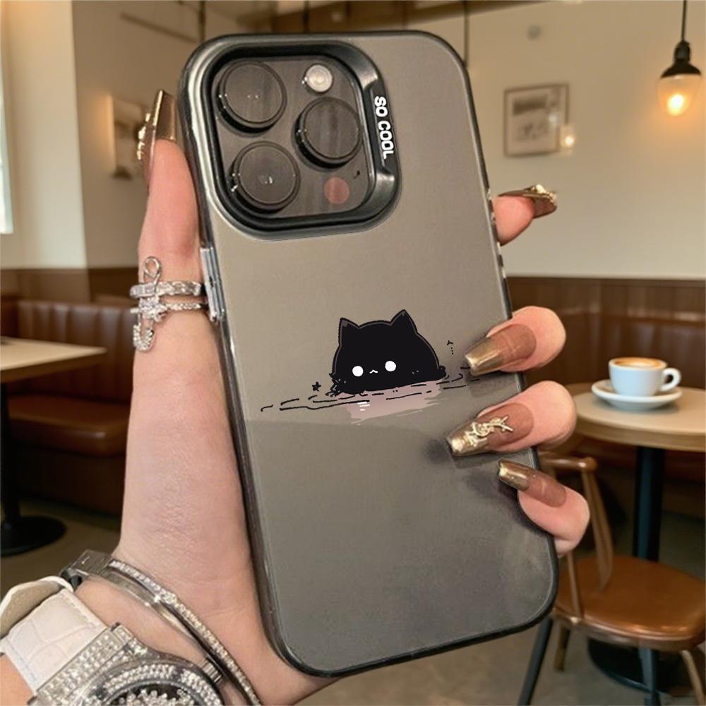 Cute Black Cat in Water Hard Phone Case for Iphone 16 15 14 13 12 11 Pro Max Mini Shockproof Anti-Scratch Protective Cover
