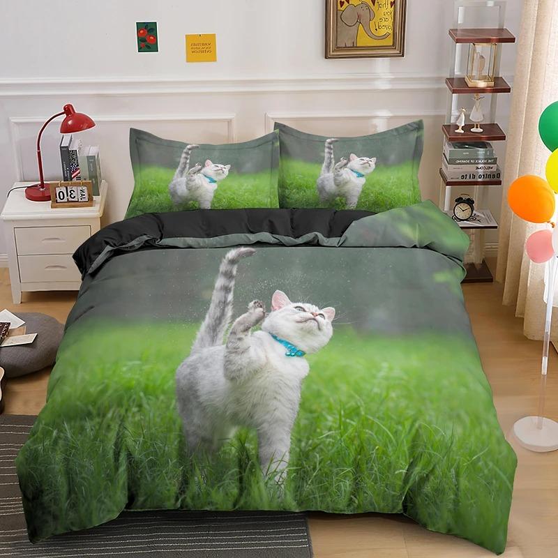 Super Niedliches Kätzchen Kinder Bettwäsche Set Kawaii Mädchen Steppdecke Bezug King Queen Größe Niedliche Katze Tier Polyester Bettbezug