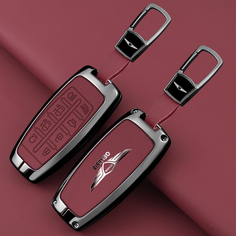 Leder Auto Schlüsselanhänger Hülle Für Hyundai Genesis G80 GV70 GV80 GV90 2019 2020 2021 2022 Schlüssel Schutz Schale Tasche Auto Zubehör vq1