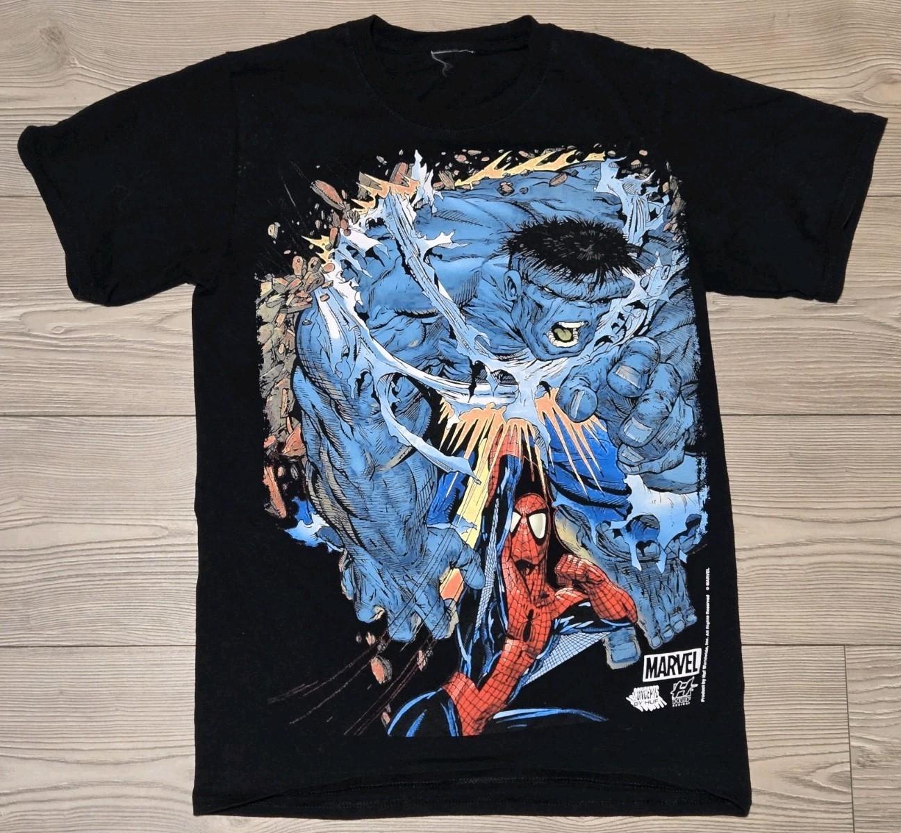 HUF x Marvel Spider-Man vs. Hulk  Battle  Black Graphic Shirt Size Small No Tag Unisex T-Shirt XXXXL