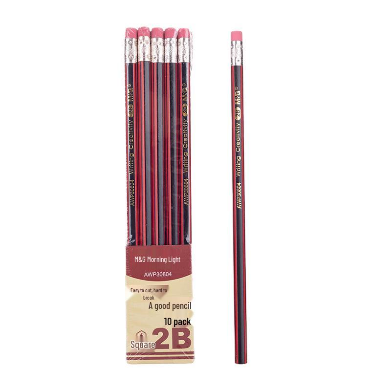 MG Hexagonal Wooden HB/2B Pencils with Eraser for Students (Red/Black) 2B