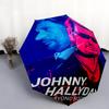 1pc Johnny Hallyday Pattern Umbrella Portable Folding Umbrella Iron Frame Hole Bone Structure Outdoor Home Umbrella
