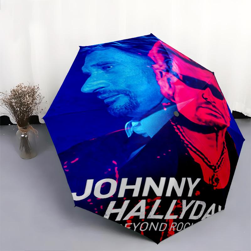 1pc Johnny Hallyday Pattern Umbrella Portable Folding Umbrella Iron Frame Hole Bone Structure Outdoor Home Umbrella