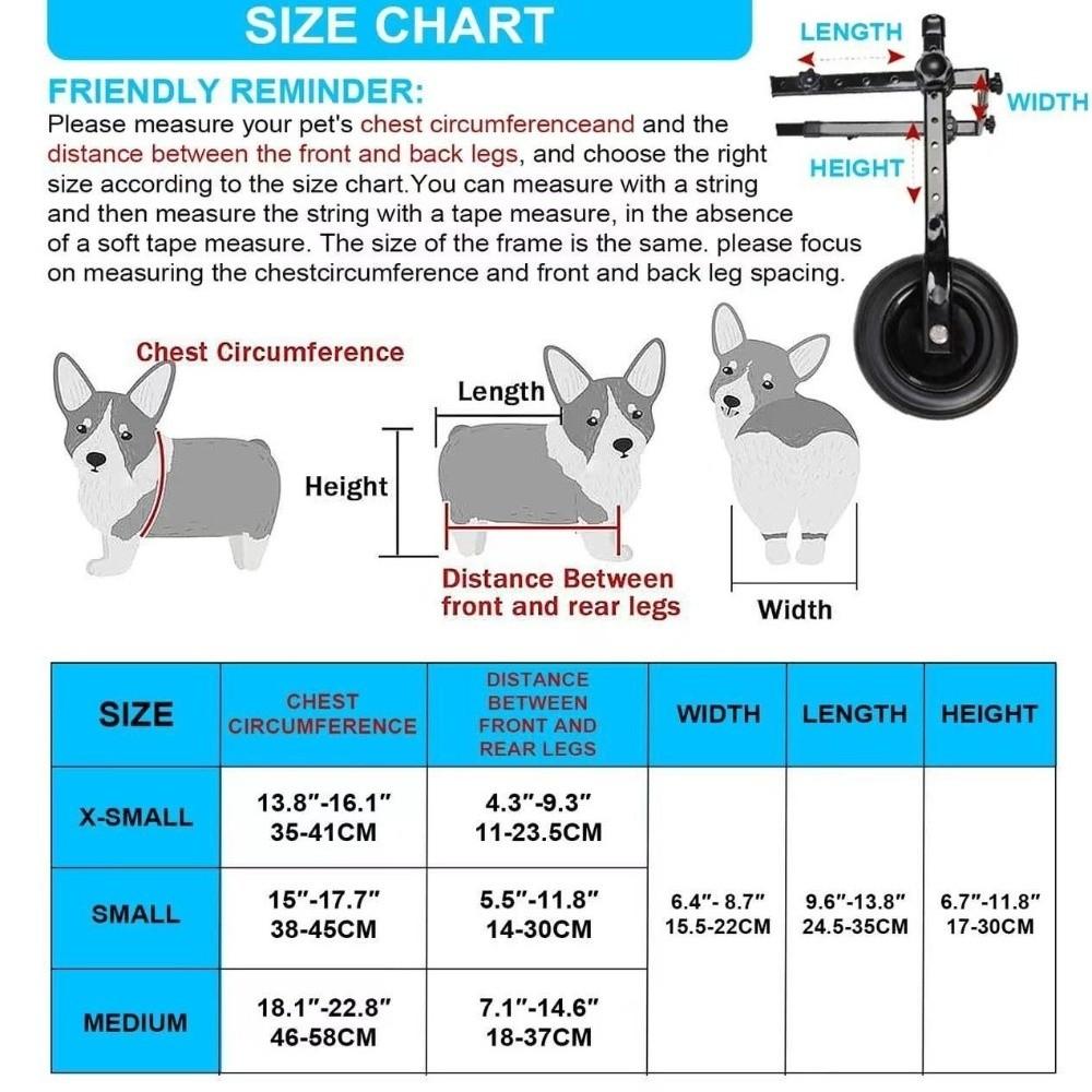Adjustable Pet Wheelchair Cart Comfortable Rehabilitation Walking Assistant Outdoor Use