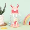 Water bottle children's cartoon antlers plastic cup portable car rope accompanying cup large capacity double drinking straw water cup