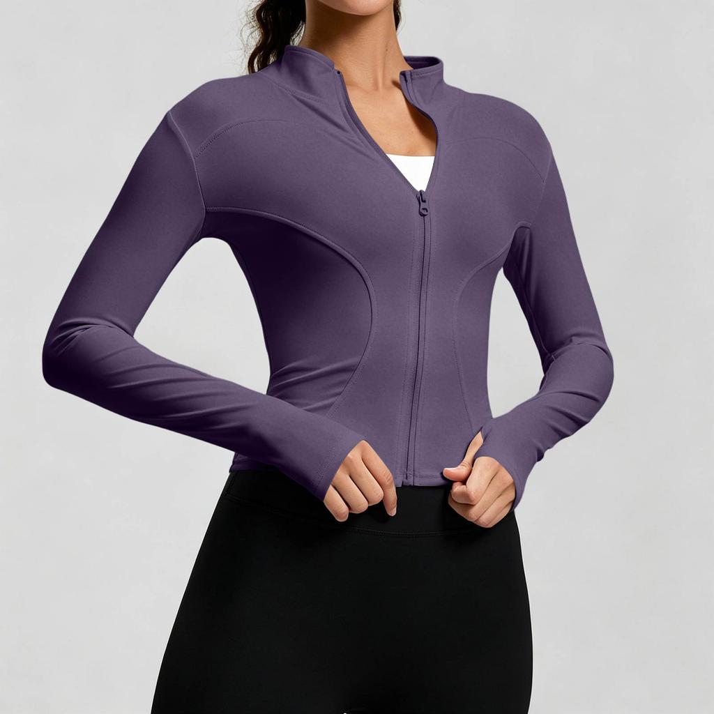 Women's Slim Fit Athletic Jacket Breathable Lightweight Full Zip Workout Running Fitness Sportswear Long Sleeve Activewear Top