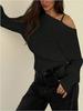 2026 Autumn/Winter European American Off-Shoulder Knit Sweater - Women's Solid Color Pullover, Long Sleeve Top