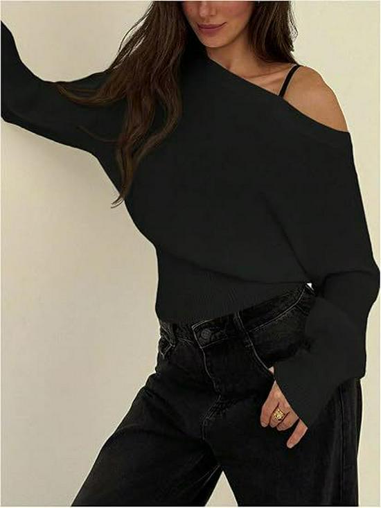 2026 Autumn/Winter European American Off-Shoulder Knit Sweater - Women's Solid Color Pullover, Long Sleeve Top