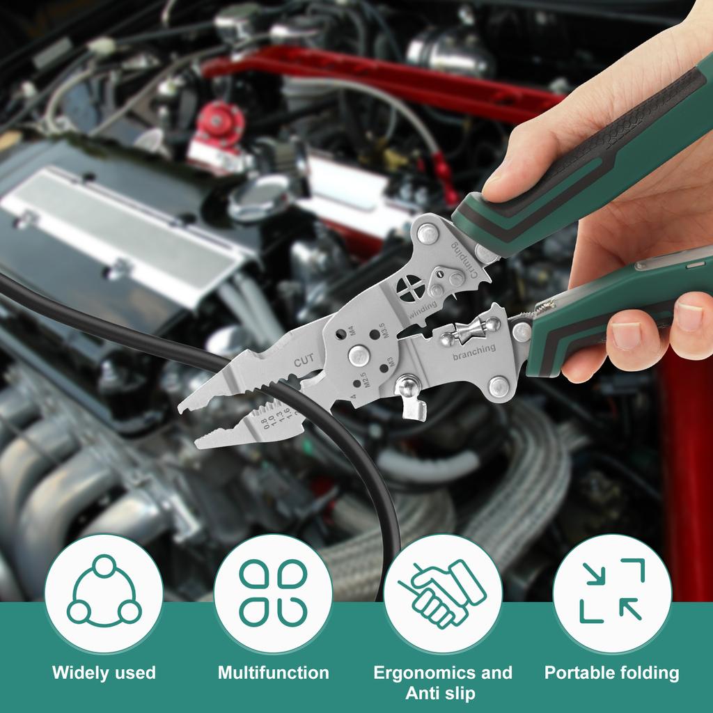 Foldable Wire Stripper with Voltage Tester Multifunctional Professional Electrician Pliers for Stripping Cutting Crimping