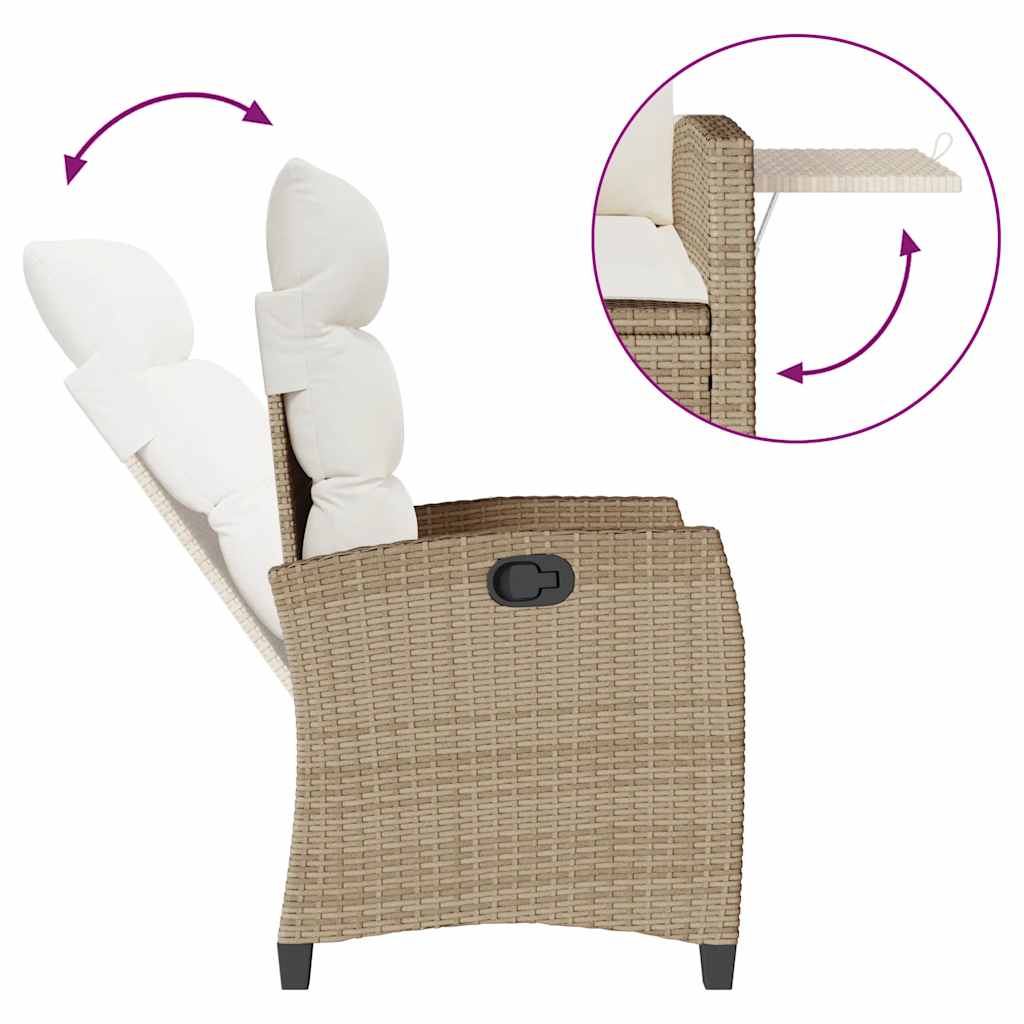 Garden Armchair with Side Table Adjustable Beige Poly Rattan