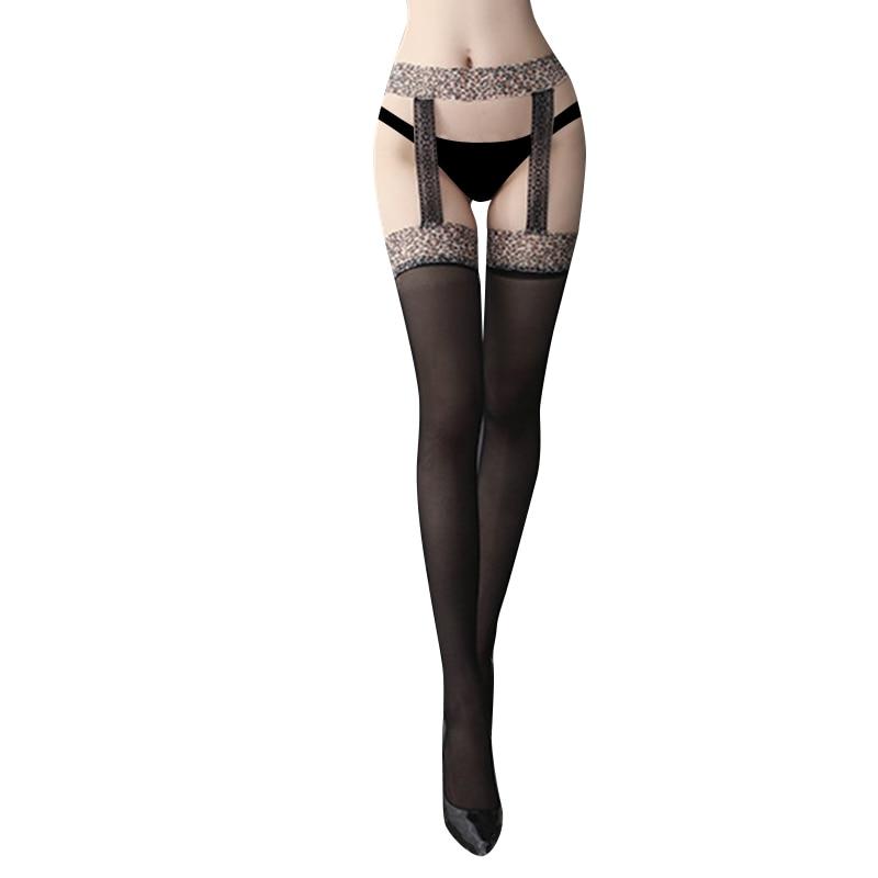 Women's Tights Black Lace Floral Stockings Pantyhose Female Embroidery Leopard Leggings Suspender Garter Belt Transparent Thigh Socks