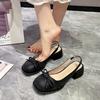 French Bow Bag Head Sandals Women's 2025 Summer New with Skirt Temperament Medium Heel Single Shoes Thick Heel High Heels