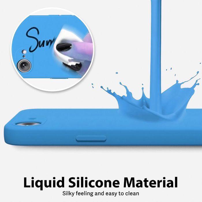 Coque pour iPhone 17e, Silicone Liquide Slim Légère Souple Anti-Rayures - Bleu - 2 Verres Trempés