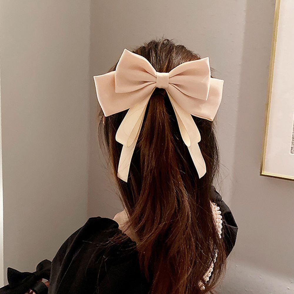 Vintage Satin Bow Big Tassel Hairpins Ponytail Holder Buckle Korean Barrettes Women Hair Clips