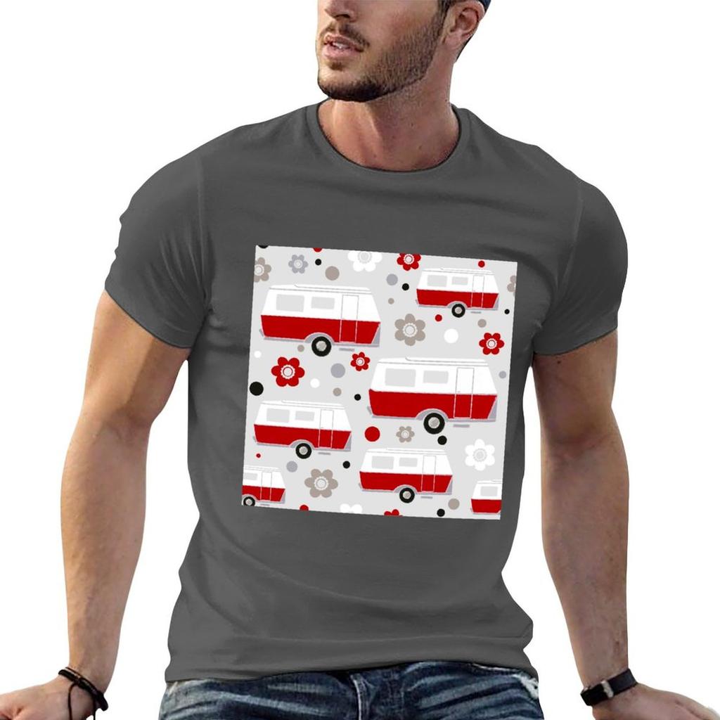Vintage Caravan In Red White And Grey Tshirt Unisex T Shirts Cotton Cotton Tshirt 100 Unisexs Graphic T Shirts Tshirt