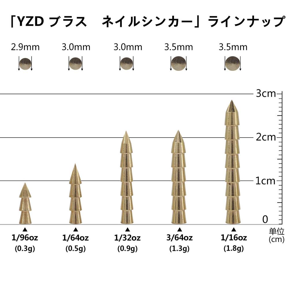 YZD Tungsten Nail Sinker TG 1.3g 3/64oz (100 Pieces)