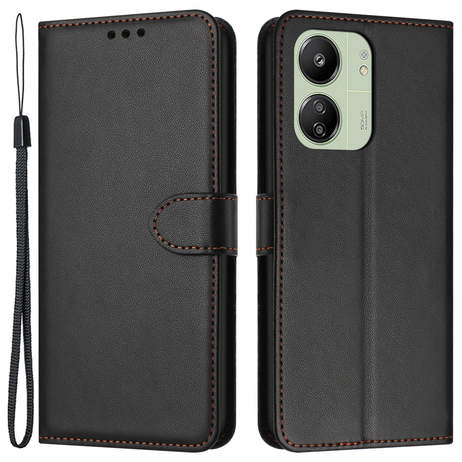 

Для Xiaomi Redmi 13C 4G/5G/13R 5G/Poco M6 5G/Poco C65 4G Кожаный чехол-кошелек с подставкой Black