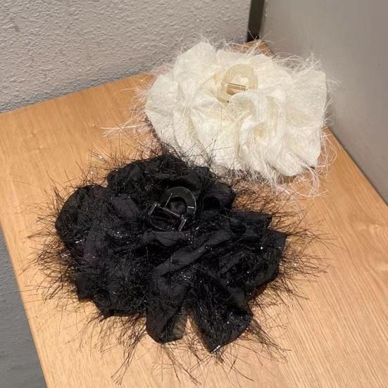 Hair Claw Furry Tassel Design Large Shark Clip Back Head Shimmer Texture Hair Clip Stable Hold Hair
